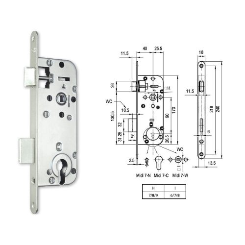 Euro Elzett Midi 7-C cilinderes bevésőzár 