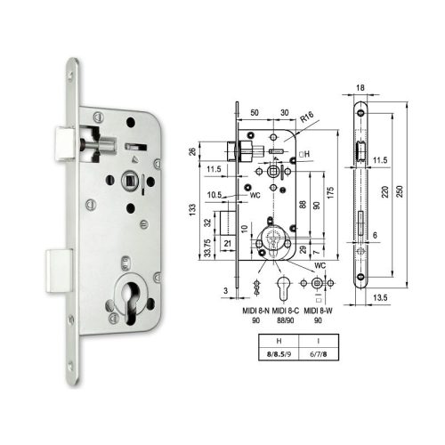 Euro Elzett Midi 8-C cilinderes bevésőzár 