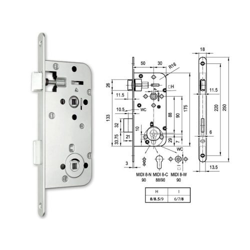 Euro Elzett Midi 8-WC bevésőzár 