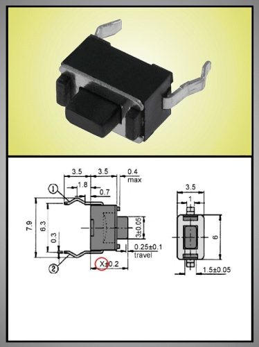 2 érintkezős mikrokapcsoló 6mm X 3,5mm